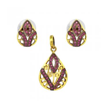 Elegant Sterling Silver Gold Plated Pendant Set with Ruby seated  pendent for Women & Girls - Timele